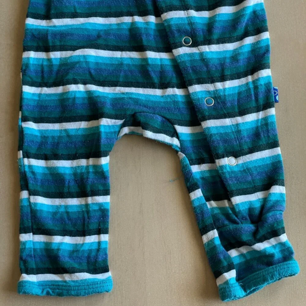 KicKee Pants Bamboo‎ Coverall w/ Snaps Romper PJs Outfit, Blue & White, 0-3 Mo.